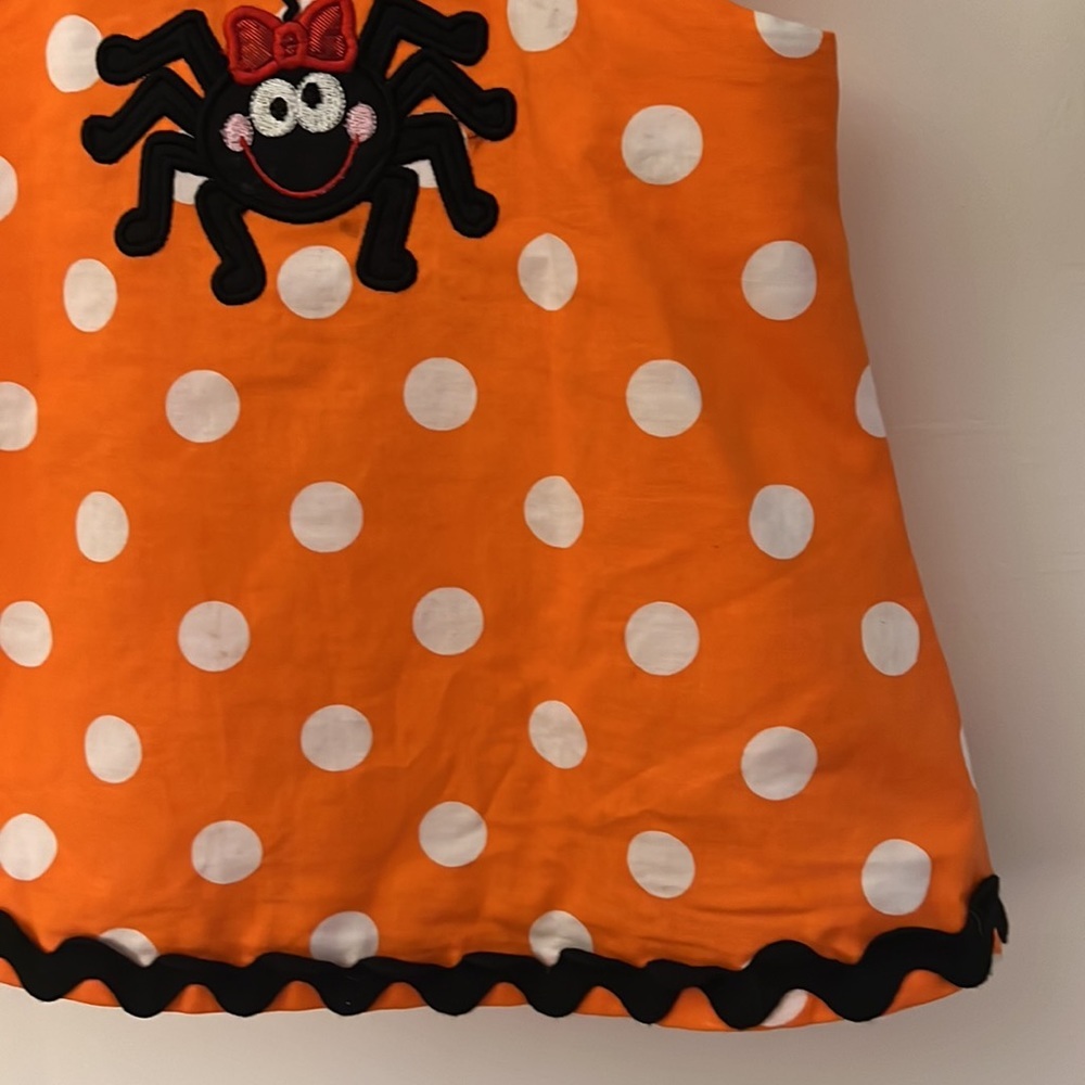 HALLOWEEN SMOCK SPIDER DRESS WITH POLKA DOTS AND BLACK BOWS - SIZE 6-9M - Picture 5 of 6